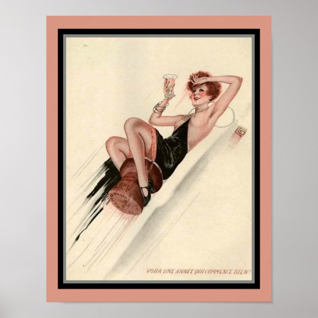 Art Deco Fransk Party Girl 1920 Poster (Framsidan)
