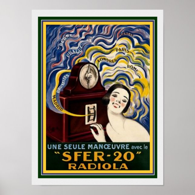 Art Deco-Fransk Radiola Poster 12 x 16 (Framsidan)
