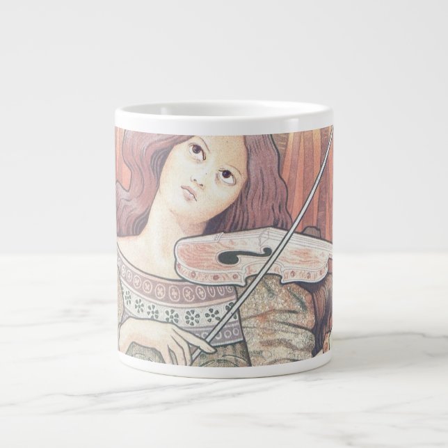 Art Deco Fransk Woman med Violin Music Älskare Jumbo Mugg (Framsidan)