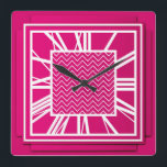 Art Deco, fuchsia rosa Fyrkantig Klocka<br><div class="desc">Art Deco,  fuchsia rosa/magenta 3-effektväggklocka med vita siffror - digitalgrafik</div>