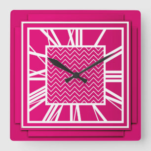 Art déco fuchsia rosa fyrkantig klocka