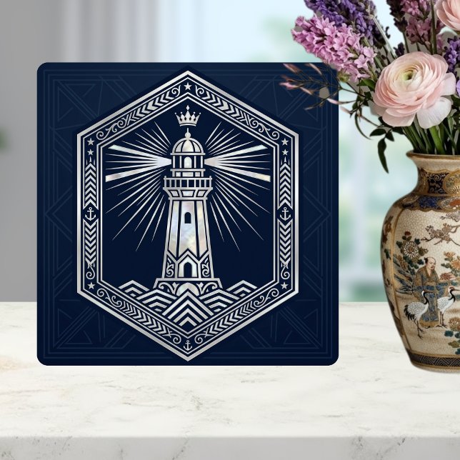 Art Deco fyr sjöfart silver design Kakelplatta (Skapare uppladdad)