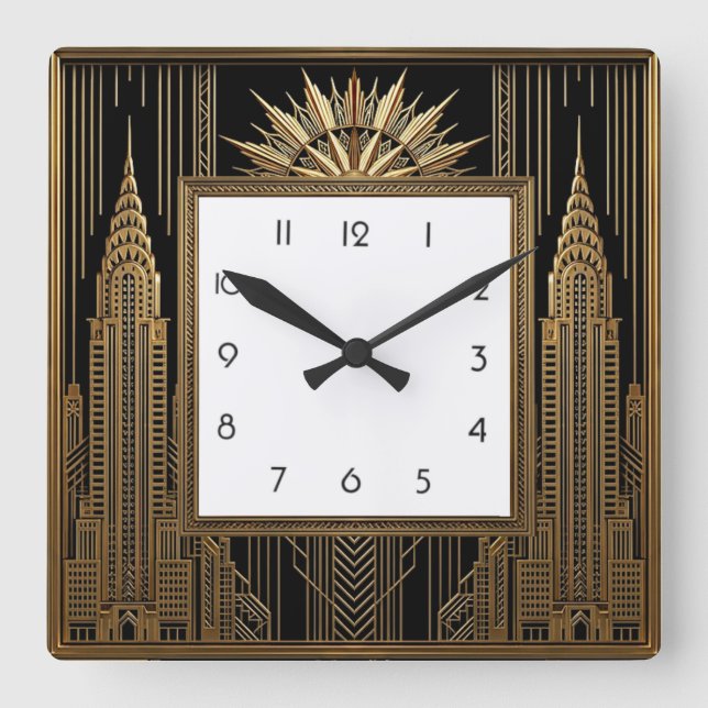Art Deco Fyrkantig Klocka (Framsida)