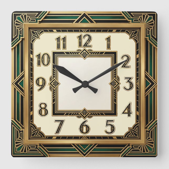 Art Deco Fyrkantig Klocka (Framsida)