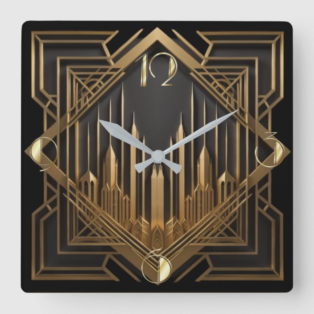 Art Deco Fyrkantig Klocka (Framsida)