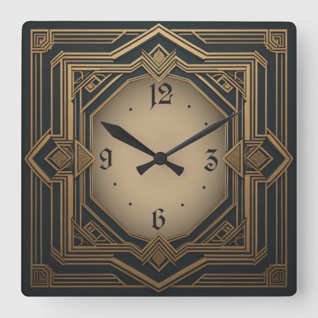 Art Deco Fyrkantig Klocka (Framsida)