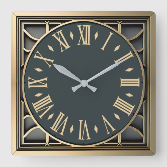 Art Deco Fyrkantig Klocka (Framsida)