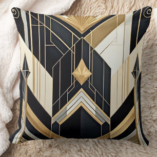 Art Deco gammal Guld Black Geometric Tri design Kudde