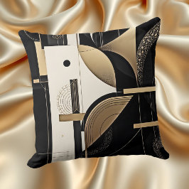 Art Deco-gammal Guld-svart geometrisk cirkel Kudde