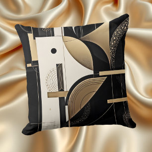 Art Deco gammalt guld svart geometrisk cirkel desi Kudde