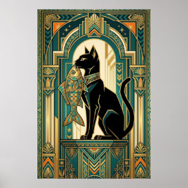 Art Deco Gardinklättrande Katt Väggkonst