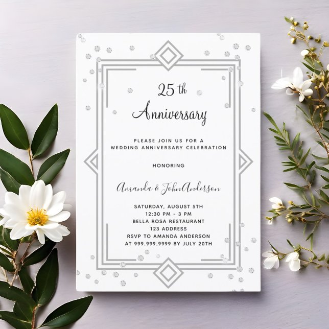 Art Deco Gatsby 25th diamonds wedding anniversary Inbjudningar (Skapare uppladdad)