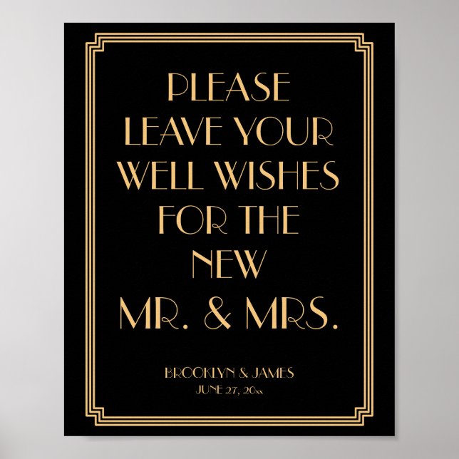Art Deco Gatsby Black Guestbook Sign 8x10 Poster (Framsidan)