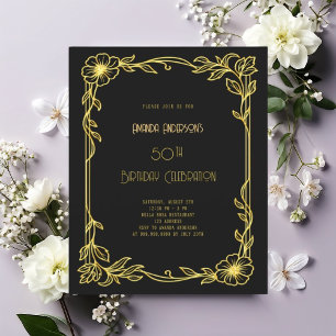 Art Deco Gatsby Black guld födelsedagsinbjudan