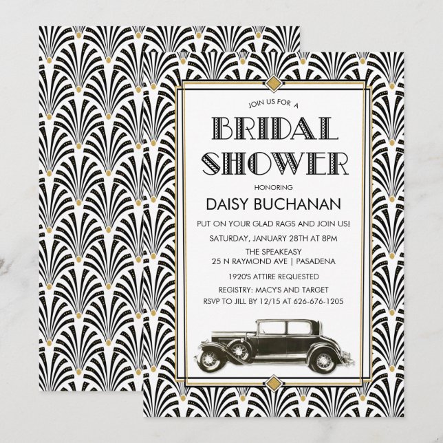 Art Deco Gatsby Bröllopsdusch Inbjudan (Fram/baksida)