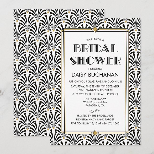 Art Deco Gatsby Bröllopsdusch Inbjudan (Fram/baksida)
