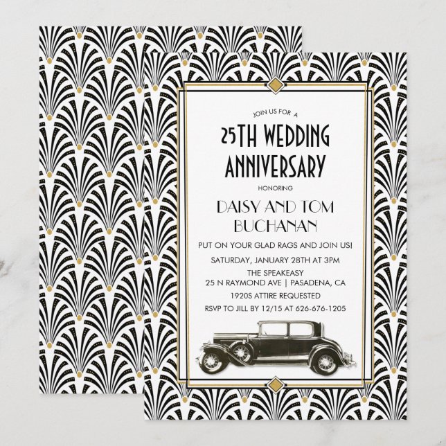 Art Deco Gatsby Bröllopsjubileum Inbjudan (Fram/baksida)