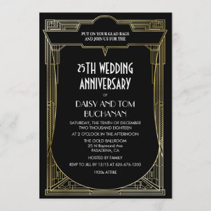 Art Deco Gatsby Bröllopsjubileum Inbjudan