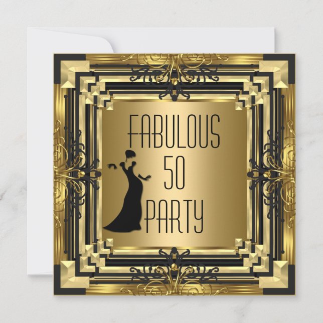ART DECO Gatsby Fabulous 50 50 Birthday Retro 2 Inbjudningar (Framsida)