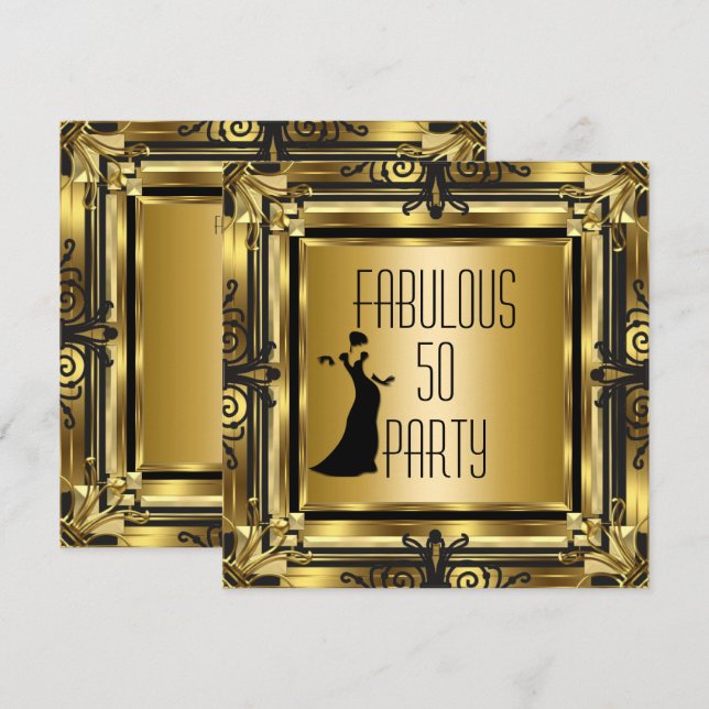 ART DECO Gatsby Fabulous 50 50 Birthday Retro 3 Inbjudningar (Fram/baksida)