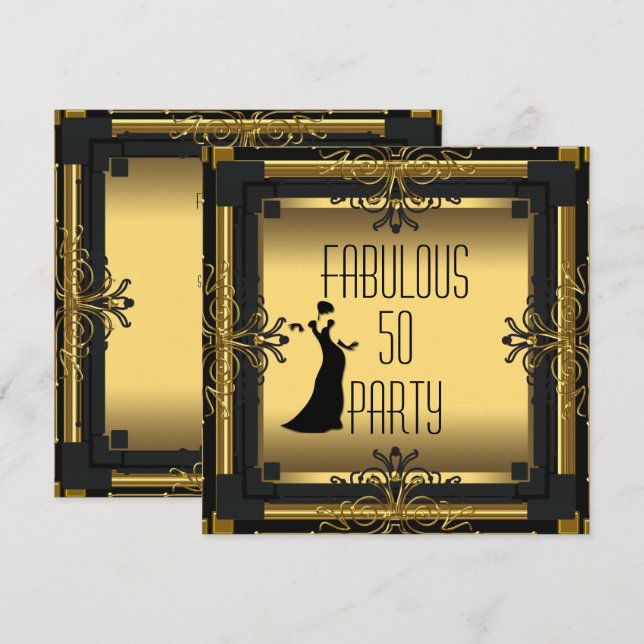 ART DECO Gatsby Fabulous 50:e Födelsedagsfesten Inbjudningar (Fram/baksida)