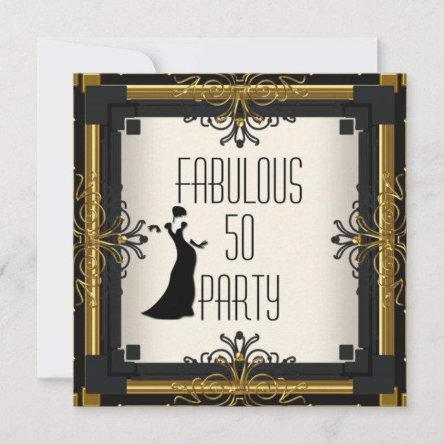 ART DECO Gatsby Fantastisk 50 50-års Jubileum Guld Inbjudningar (Framsida)