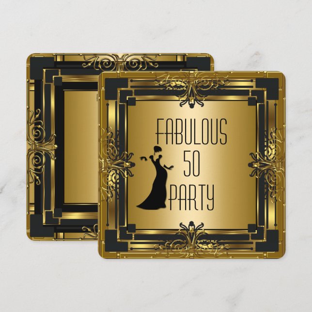 ART DECO Gatsby Fantastisk 50 50-årsdag Retro Inbjudningar (Fram/baksida)