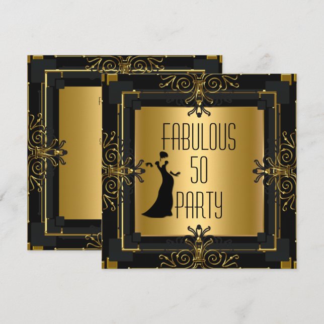 ART DECO Gatsby Fantastiskt 50-årsfirande Födelsed Inbjudningar (Fram/baksida)
