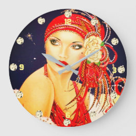 Art Deco Gatsby Girl Wall Clock från 1920 Stor Klocka