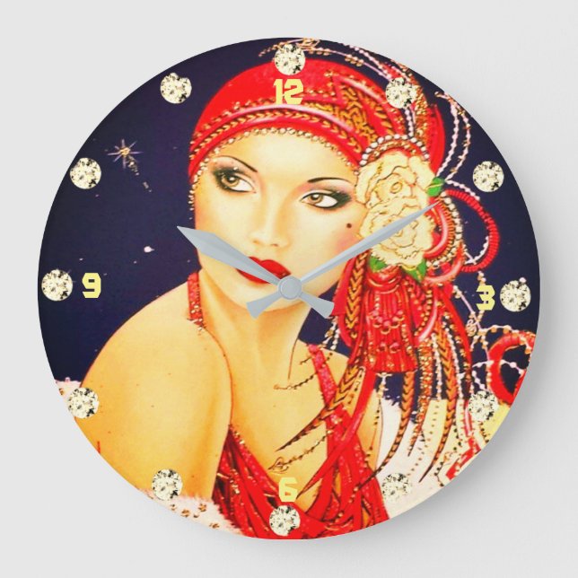 Art Deco Gatsby Girl Wall Clock från 1920 Stor Klocka (Framsida)