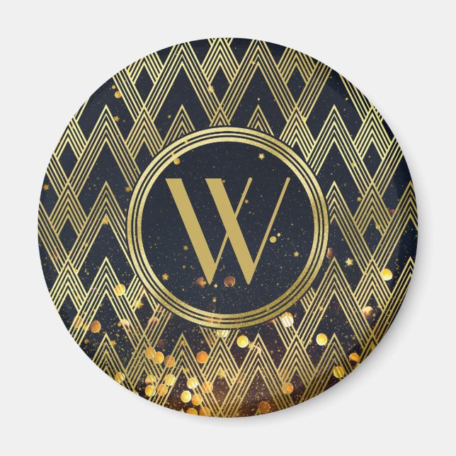 Art Deco Gatsby Glamor Geometric Mönster Monogram Magnet (Framsidan)