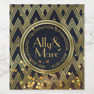 Art Deco Gatsby Glamor Geometric Mönster Monogram Vinflaska Etikett