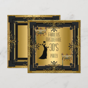 ART DECO Gatsby Lysande Maskerad 30-talsfest Inbjudningar