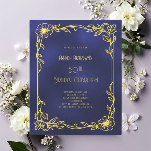 Art Deco Gatsby navy Blue guld födelsedagsinbjudan