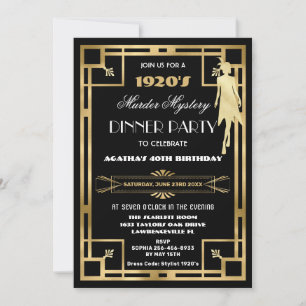 Art Deco Gatsby Ropande 20-tals Mördarmysteriumfes Inbjudningar