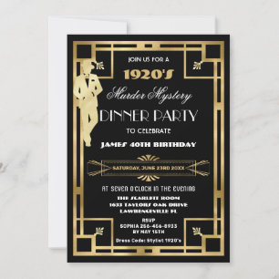 Art Deco Gatsby Rullande 20-tals Mördarmysteriesfe Inbjudningar
