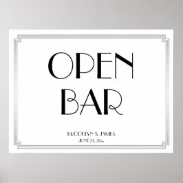 Art Deco Gatsby Silver Bröllop Open Pub 24x18 Poster