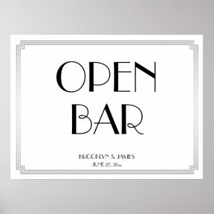 Art Deco Gatsby Silver Bröllop Open Pub 24x18 Poster