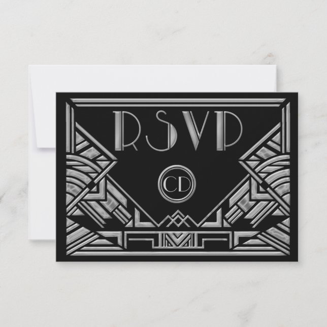 Art Deco Gatsby Stil Bröllop RSVP Svarskort OSA Kort (Framsida)