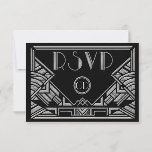 Art Deco Gatsby Stil Bröllop Svarskort OSA Kort