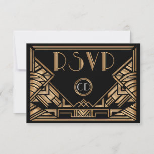 Art Deco Gatsby-stil Bröllop Svarskort OSA Kort