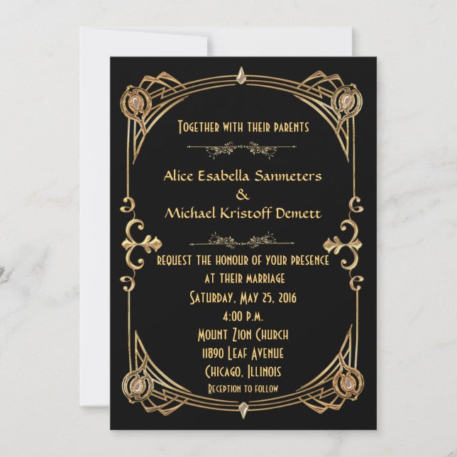 Art Deco Gatsby Stil bröllopsinbjudan Inbjudningar (Framsida)