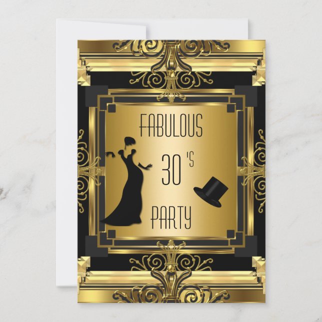 ART DECO Gatsby Topphatt Fantastisk Födelsedag Ret Inbjudningar (Framsida)
