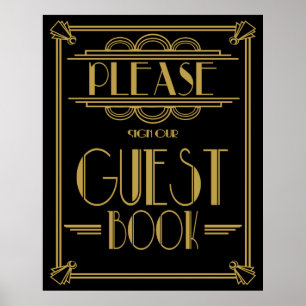 Art Deco Gatsby "Vänligen skriv i vår gästbok" try Poster
