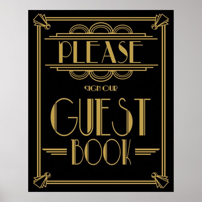 Art Deco Gatsby "Vänligen skriv i vår gästbok" try Poster (Framsidan)