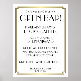 Art Deco Gatsby White and Guld Open Pub Sign 18x24 Poster