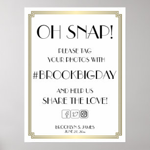 Art Deco Gatsby White och Guld Hashtag Sign 18x24 Poster