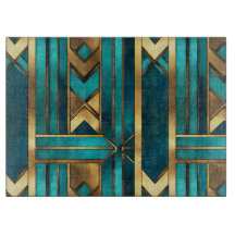 Art Deco Geometric Arrows, Gold and Turquoise