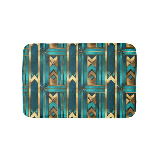 Art Deco Geometric Arrows, Gold and Turquoise Badrumsmatta (Framsidan)