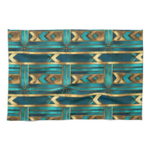 Art Deco Geometric Arrows, Gold and Turquoise